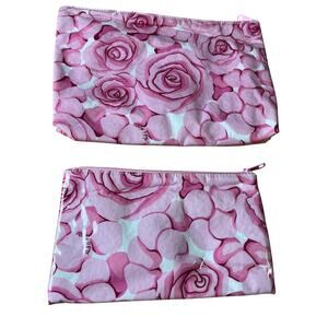 Nick & Nora | Pink Rose Cosmetic Zipper Pouch Set - 2 sizes.